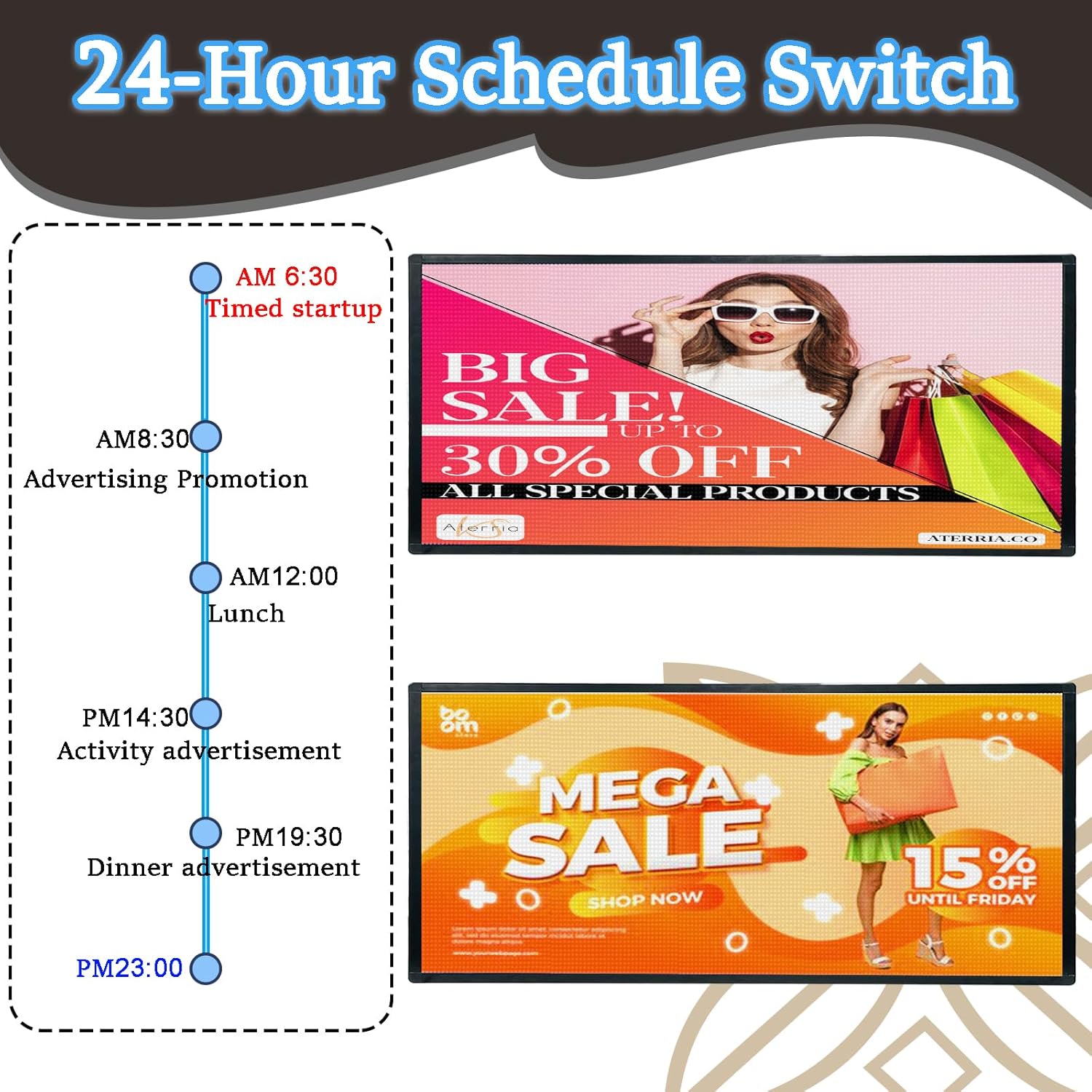 Outdoor Full Color Led Sign WIFI And USB Programmable Led Sign With High Resolution Scrolling Texts, Colorful images and videos LED Advertising Board For Shop (40‘’x17'')