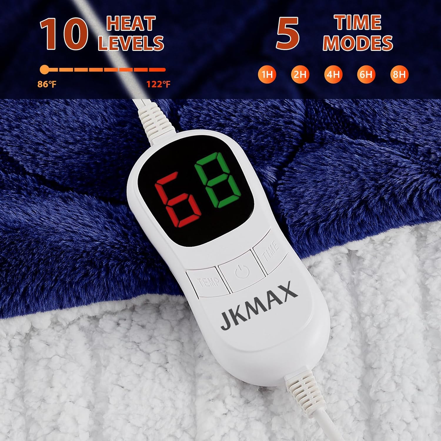 Heated Electric Blanket- Electric Throw Blanket 72"x84" for Bed- Heated Blanket with 5 Heating Levels& 4 Hours Auto Off for Home Office - Soft Faux Fur Heating Blanket for Full Body(Navy Blue)