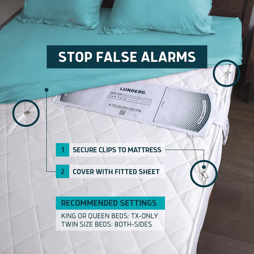 Lunderg Early Alert Bed Alarm for Elderly Adults - Wireless Sensor Pad & Pager - with Pre-Alert Smart Technology - Safety Bed Alarms and Fall Prevention for Elderly and Dementia Patients