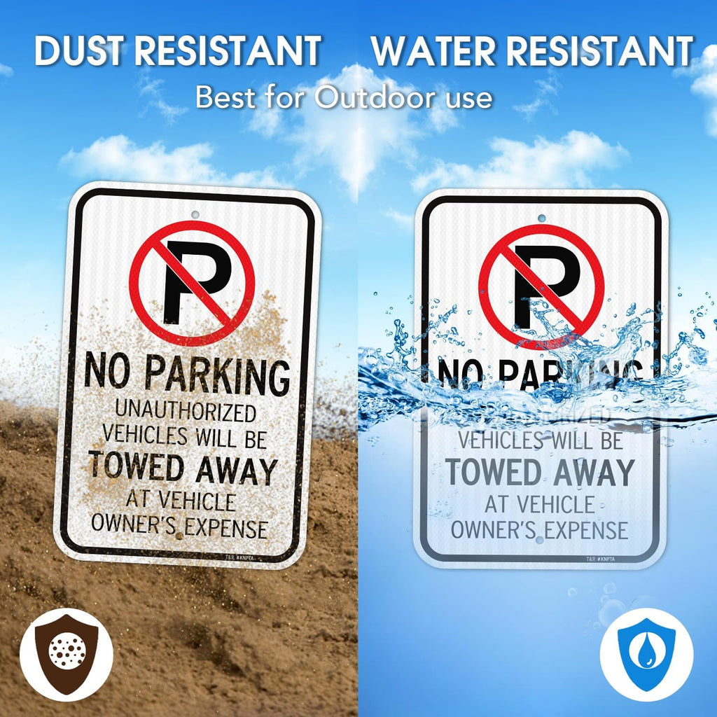 T&R Large No Parking Sign Will Be Towed Away Sign, 18" x 12" Engineer Grade Reflective Sheeting, Rust Free Aluminum, Weather Resistant, Waterproof, Fade Resistant, 2 Pre-drilled Holes