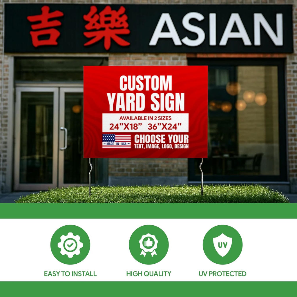 Custom Yard Signs with 2 Metal Stakes (24”x18”) - by BCB Print | Personalized Lawn Signs for Business, Events & Campaigns | Double Sided HD Printed Outdoor Signage | Express Dispatch & Ship | Made in USA