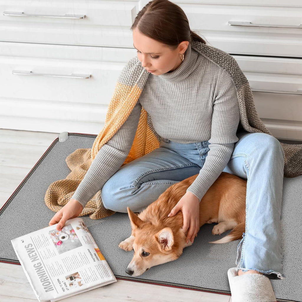 PVC 110V Heated Floor Mat Heater for Foot Warmer Under Desk 48 x 20 Inch Carbon Crystal Wood Stripe Electric Heating Carpet Pad Energy Saving Indoor Heated Rug for Home Office House Gray