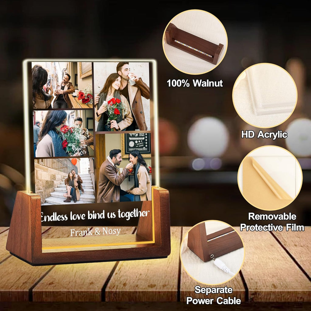 Personalized Couple Birthday Gifts For Boyfriend Girlfriend Women Men, Custom Light Up Picture Frame Acrylic Plaque With Photo Name, Anniversary Christmas Gifts For Husband Wife Him Her
