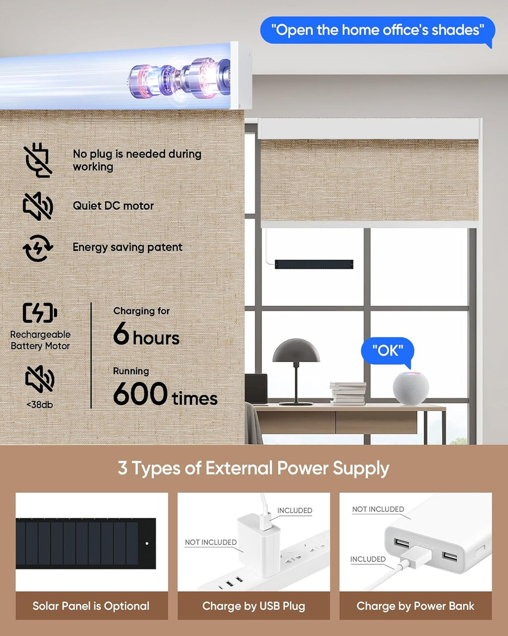 Kincmo Motorized Blinds with Remote,100% Blackout Motorized Roller Shades Work with Apple Homekit,Alexa,Google, Custom Electric Blinds with App,Voice Control (Linen Caramel)