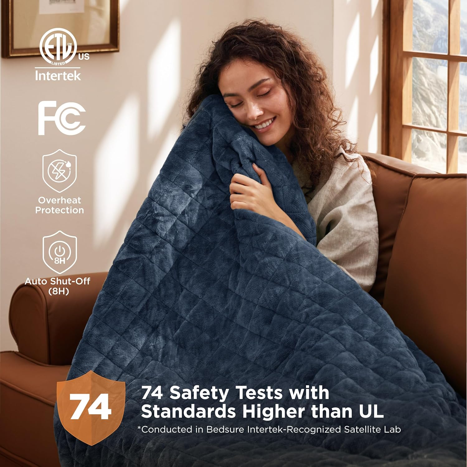 Bedsure Electric Blanket Queen Size - Dual Control Heated Blanket Queen with 10 Heat Settings, Thick Heating Blanket with 10 Time Settings, Fast Heating Quilted Blanket (84x90 inches, Bering Sea)