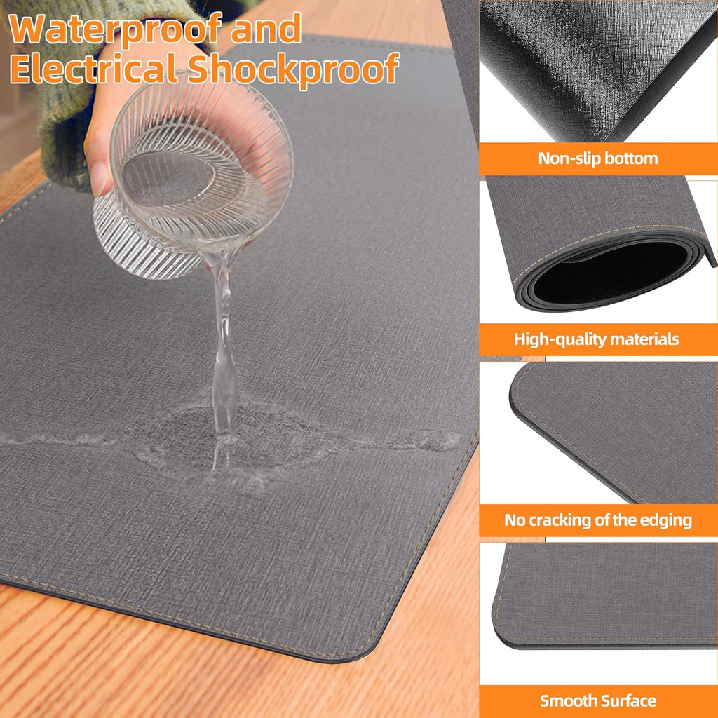 Heated Desk Pad Mouse Pad - Heated Desk Mat - Warm Desk Pad - 3 Levels Heating & 4 Hours Auto Shut-Off, PU Leather Mouse Pad - 31.5 x 13 inch (Medium Grey)