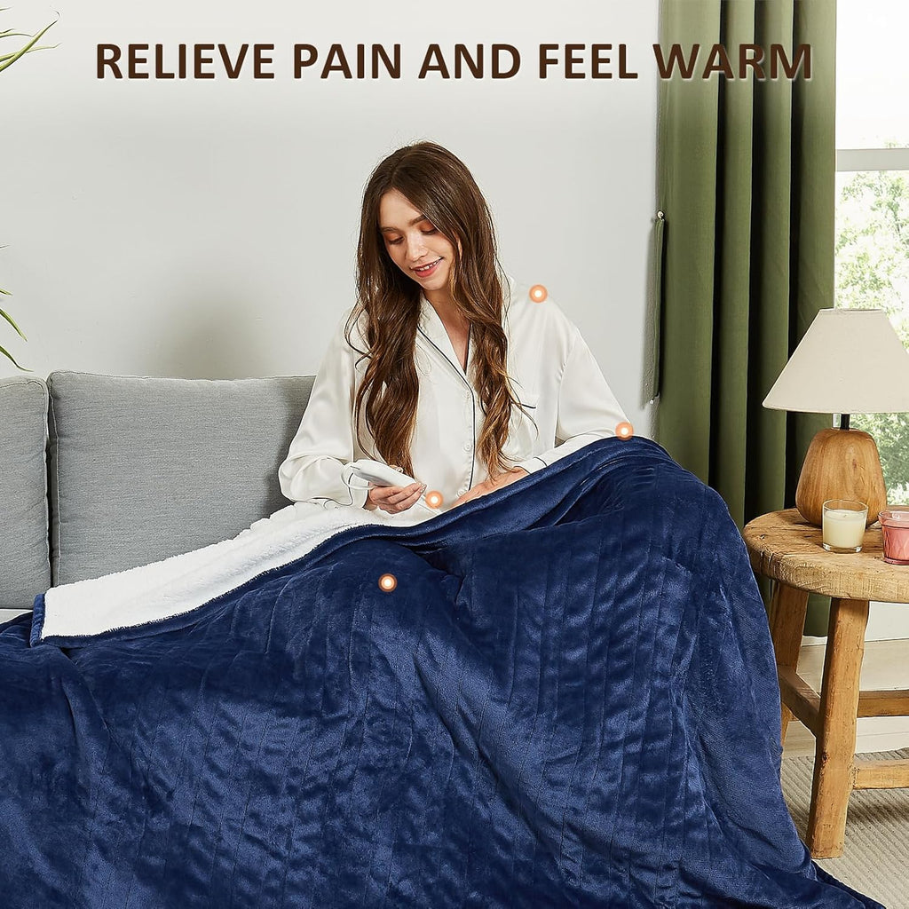 Heated Electric Blanket Twin Size - 62"x84" Flannel Heating Blanket with 10 Heating Levels & 5 Time Settings Over-Heat Protection, Winter Warmer for Adults with ETL Certification（Navy Blue）