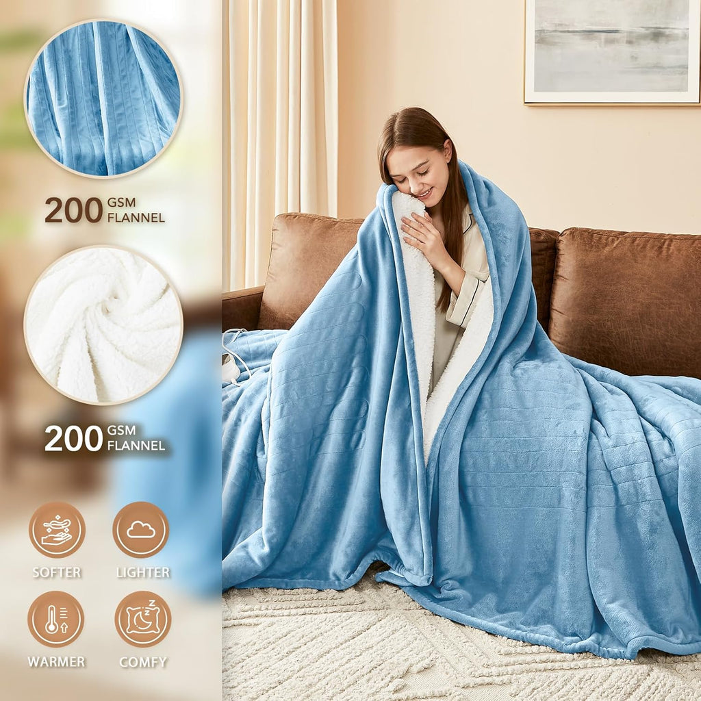 Homemate Electric Heated Blanket Full Size - 72"x84" Heated Bed Blanket Throw with 10 Heating Levels 8 Hours Auto Off Fast Heating Over-Heat Protection-Ultra Soft Flannel ETL Certified, Blue