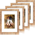 iRahmen 9x12 Picture Frame Set of 4 with Tempered Glass, Rustic Brown Frame Display 6x8 Pictures with Mat or 9 x 12 Without Mat, Wooden 9 x 12 Photo Frame for Wall Mount and Tabletop Display