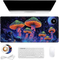 Heated Mouse Pad 31.5x13 in 3-Temp Fast Heating Desk Mat with Auto Timer Warmer for Hands Wrist Pain Relief Waterproof Keyboard Mat for Office, Gaming, Home, Mushroom Galaxy Art