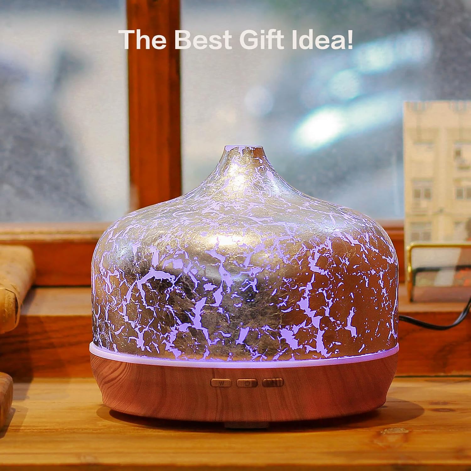 Porseme 500ml Essential Oil Diffuser Silver Plated Glass Aromatherapy Ultrasonic Humidifier - Auto Shut-Off, BPA Free for Home Hotel Yoga SPA Gift