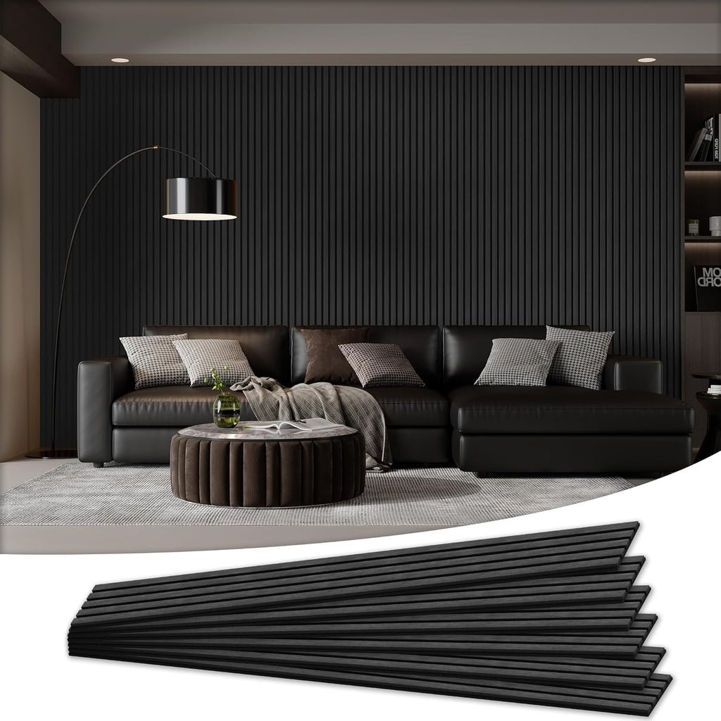 Wood Salt Acoustic Wall Panels, 6 Piece 94" x 7.9" x 0.8" Soundproof Wooden Wall Panels, 3D Fluted Sound Absorbing Panel, Dark Gray
