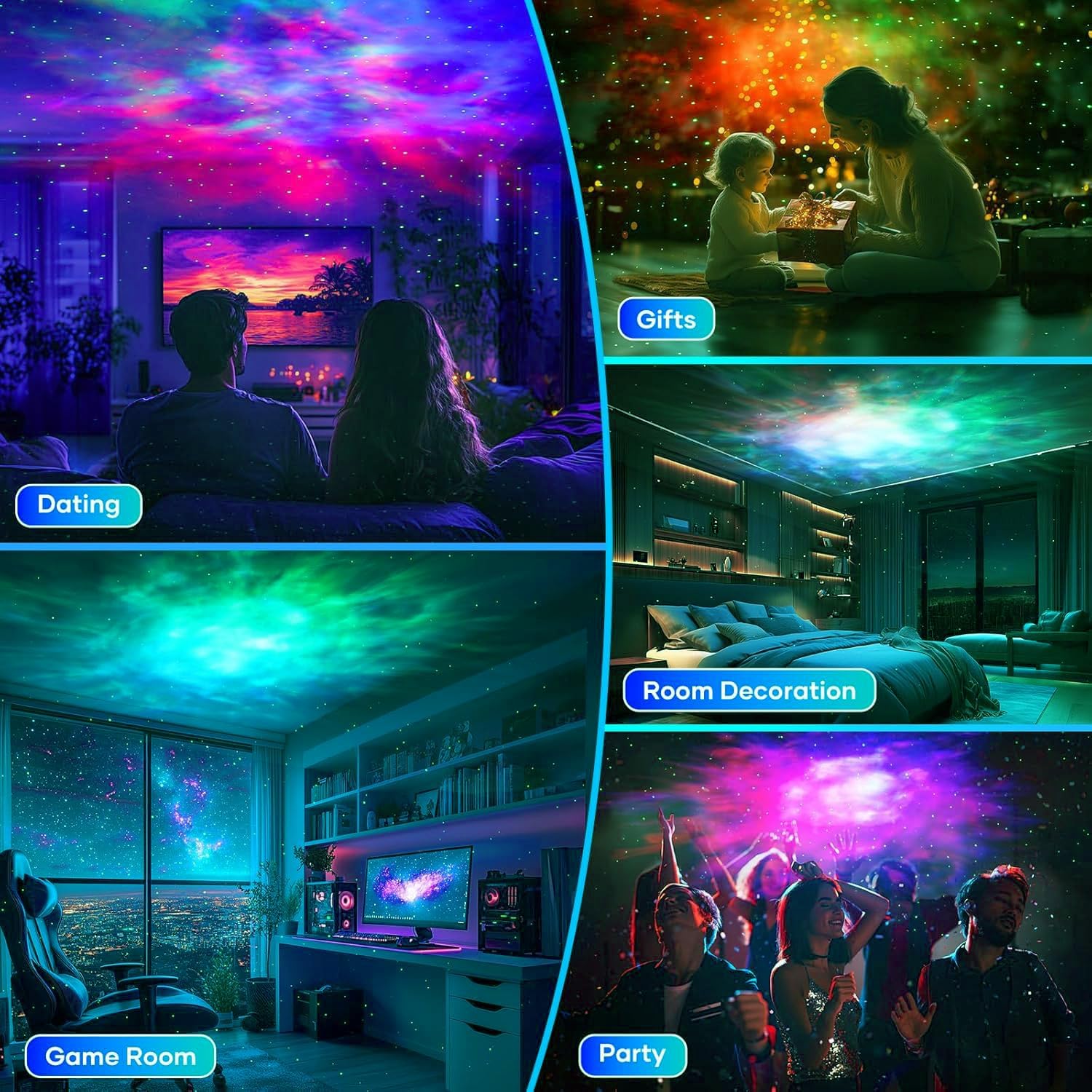 Galaxy Projector for Bedroom, Star Projector,Smart APP Memory Setting,Compatible with Alexa & Google Home, for Kids Adults Bedroom,Room Decor,Game Room,Party (Blue Star+Remote)