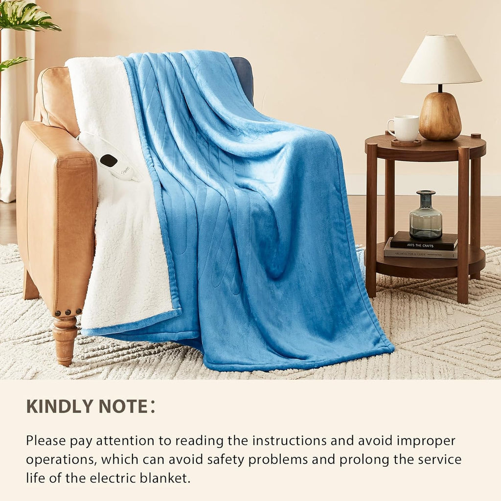 Homemate Electric Heated Blanket King Size - 100"x90" Heating Blanket King Size Dual Control 1/2/4/6/8 Hours Auto-Off 10 Heat Level Over-Heat Protection Flannel Sherpa ETL Certification