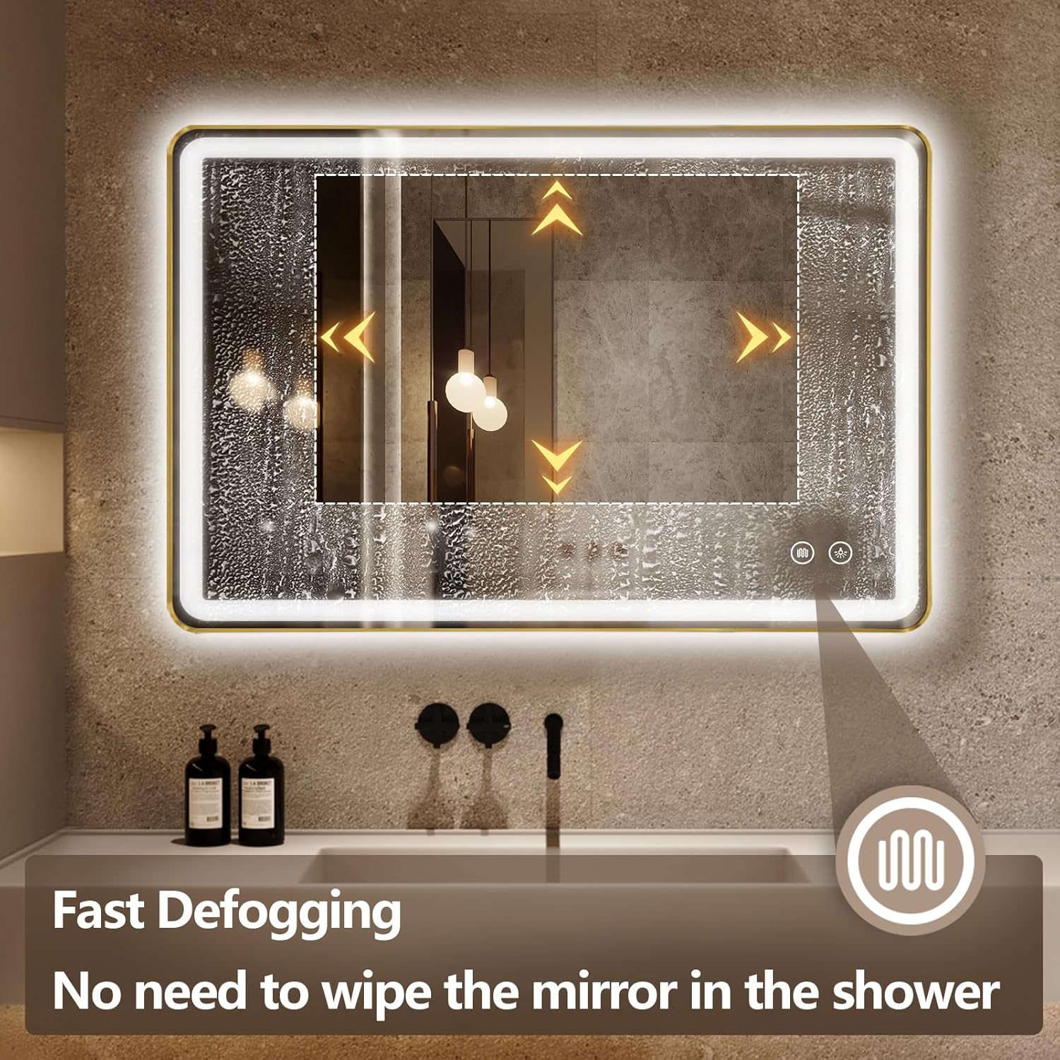 Niccy LED Bathroom Mirror with Lights, 36"x24" Vanity Mirror for Wall Makeup Mirror with Front and Backlit Anti-Fog 3 Colors and Dimmable Light Smart Rectangle Mirror for Bathroom, Gold