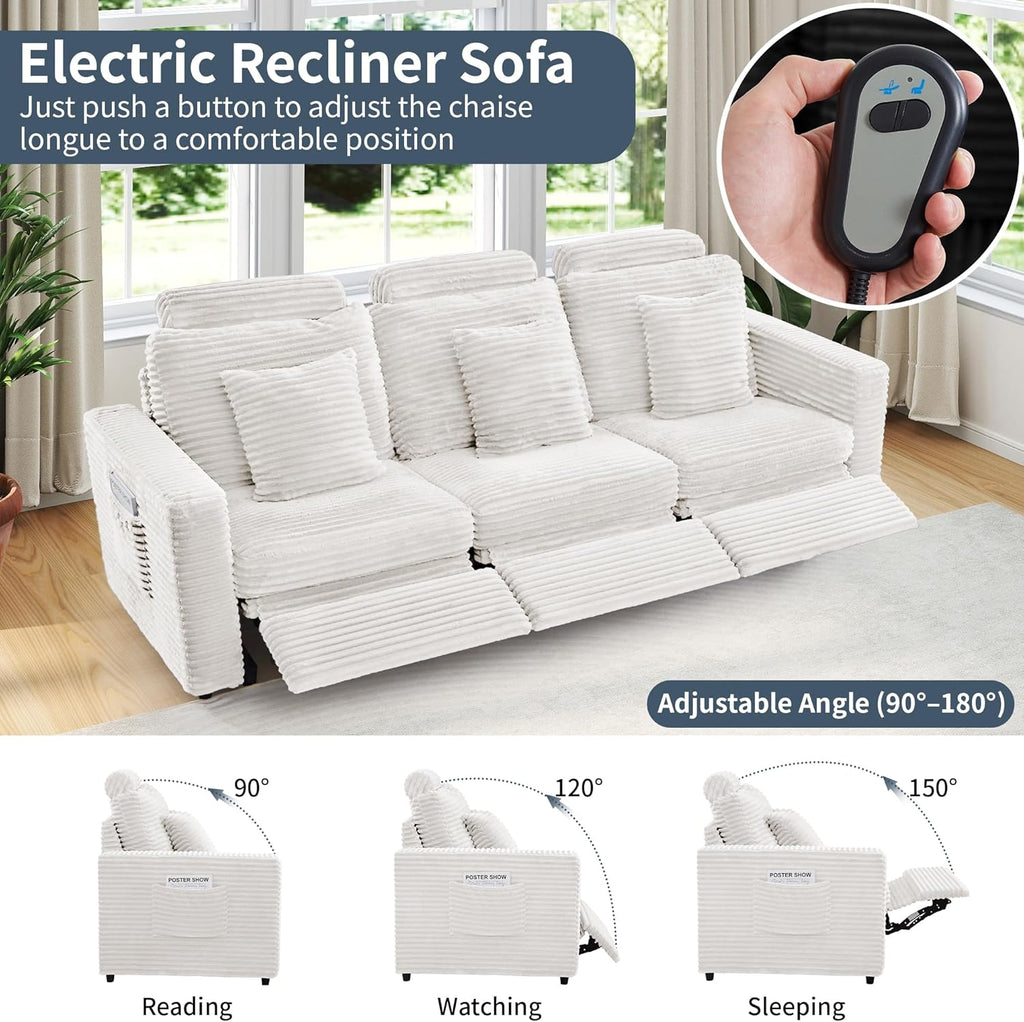 LEVNARY Modular Power Recliner Chair, Faux Rabbit Fur Upholstered Single Seat with Electric Lift Function, Compatible with Modular Sofa System (White)