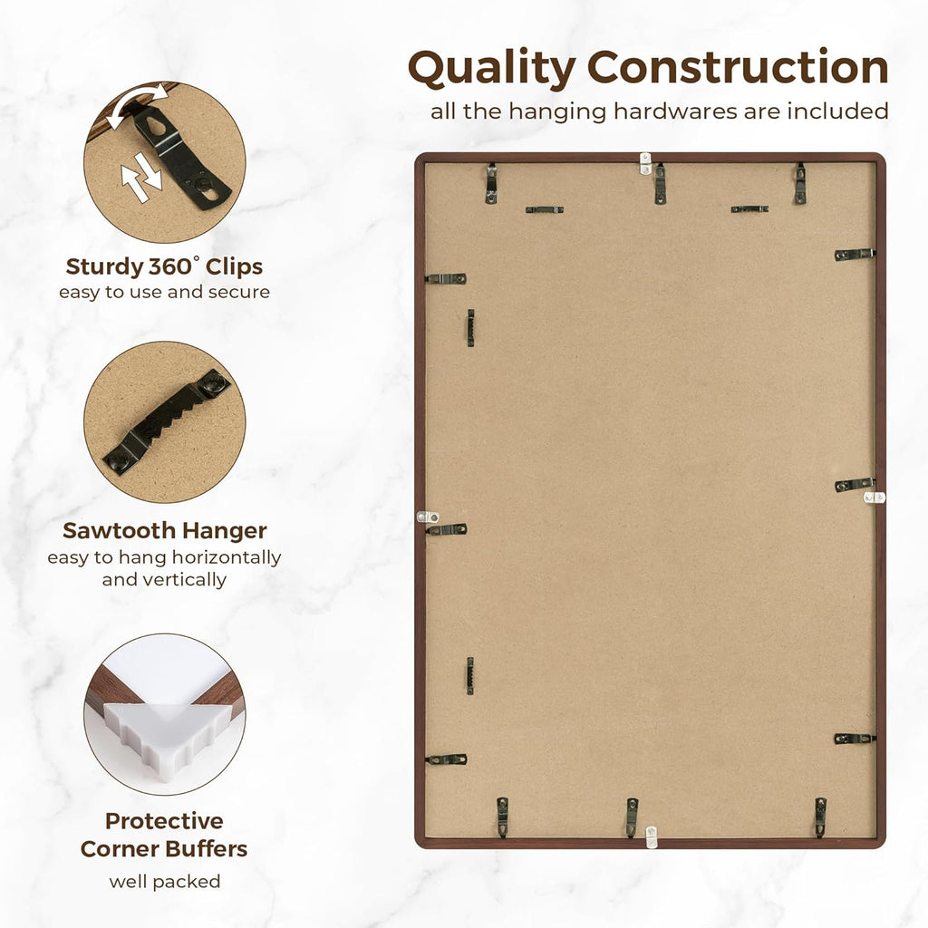 20x30 Picture Frame, 20 x 30 Poster Frame - Solid Oak Wood, 20 by 30 Frame with Tempered Glass, Rustic Wooden 20"x30" Frame with Mat for 16"x24", Minimalist 20x30 Frames for Wall, Walnut Color, 1 Pack