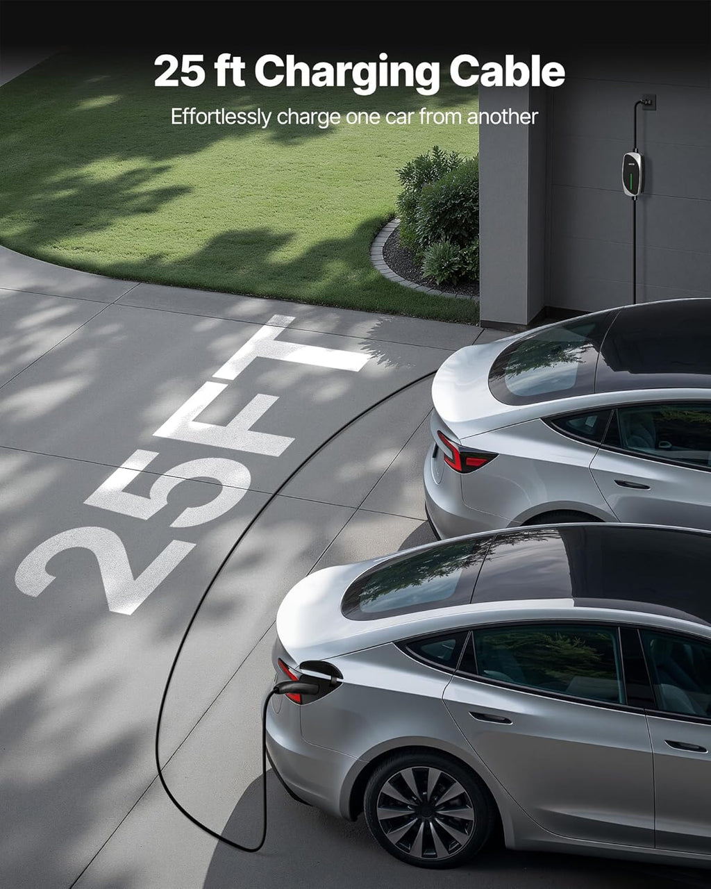 VEVOR Level 1/2 Tesla Charger, 16 Amp, Portable Electric Car EV Charger with 25 ft Charging Cable, 120V-240V, NEMA 6-20P Plug NEMA 5-15 Adapter, LED Indicator, NACS Connector for Tesla Model Y/X/3/S