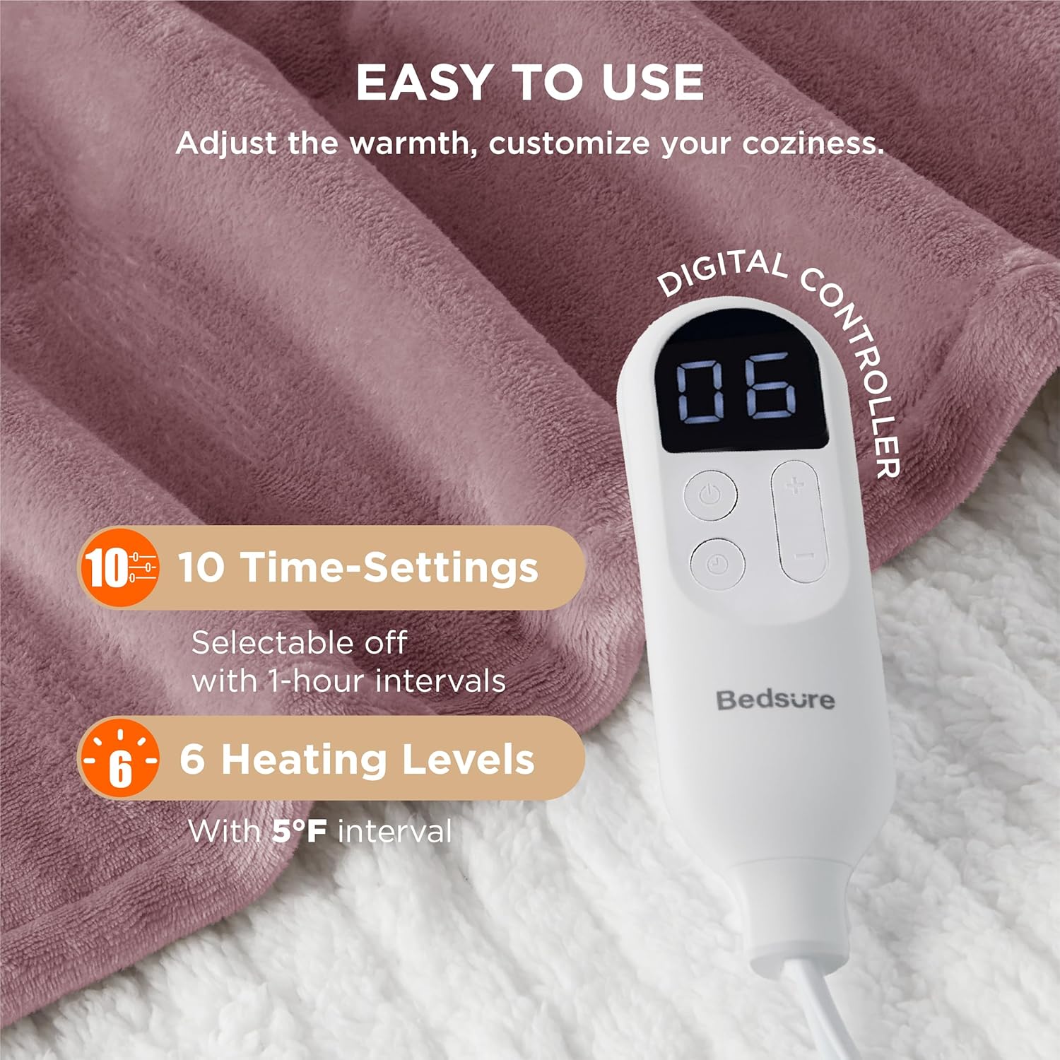 Bedsure Electric Blanket Full Size - Soft Flannel Heated Blanket, Fast Heating with 10 Time Settings & 6 Heat Settings, Warm Gifts for Women Grandma (72x84 inches, Pink)