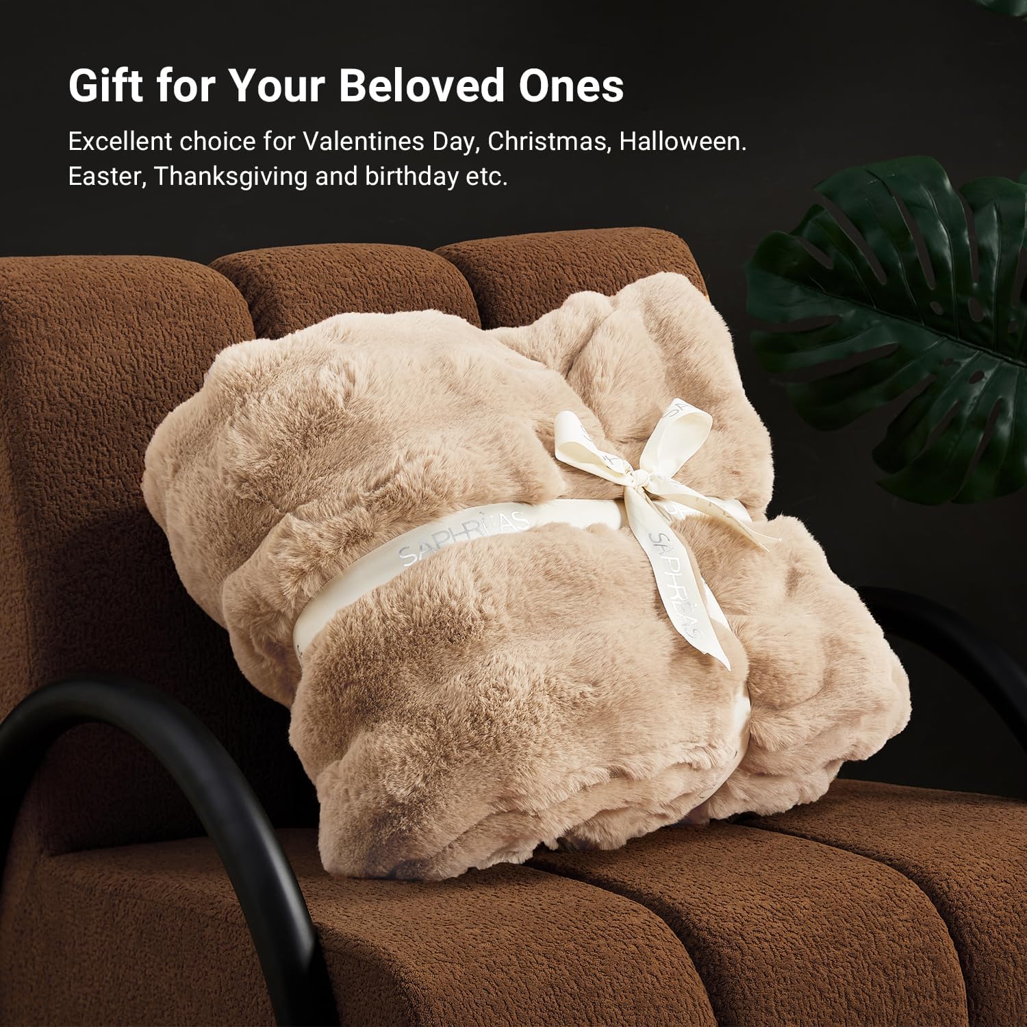 SAPHREAS Faux Fur Throw Blanket for Couch, Fluffy Fuzzy Bubble Blanket for Sofa Bed Living Room, Decor Soft Cozy Gifts for Women Men, 60x80” Khaki