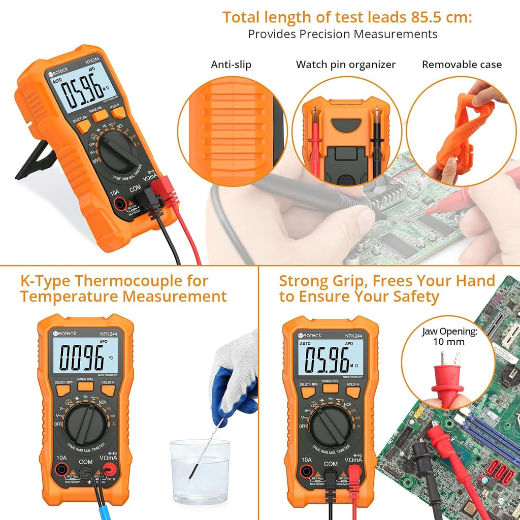 Neoteck 6000 Counts Digital Multimeter with NCV and TRMS Auto Range Multimeter for AC/DC Voltage&Current,Resistance,Capacitance,Frequency,Temperature,Duty Ratio,Continuity Voltmeter for Car Circuit