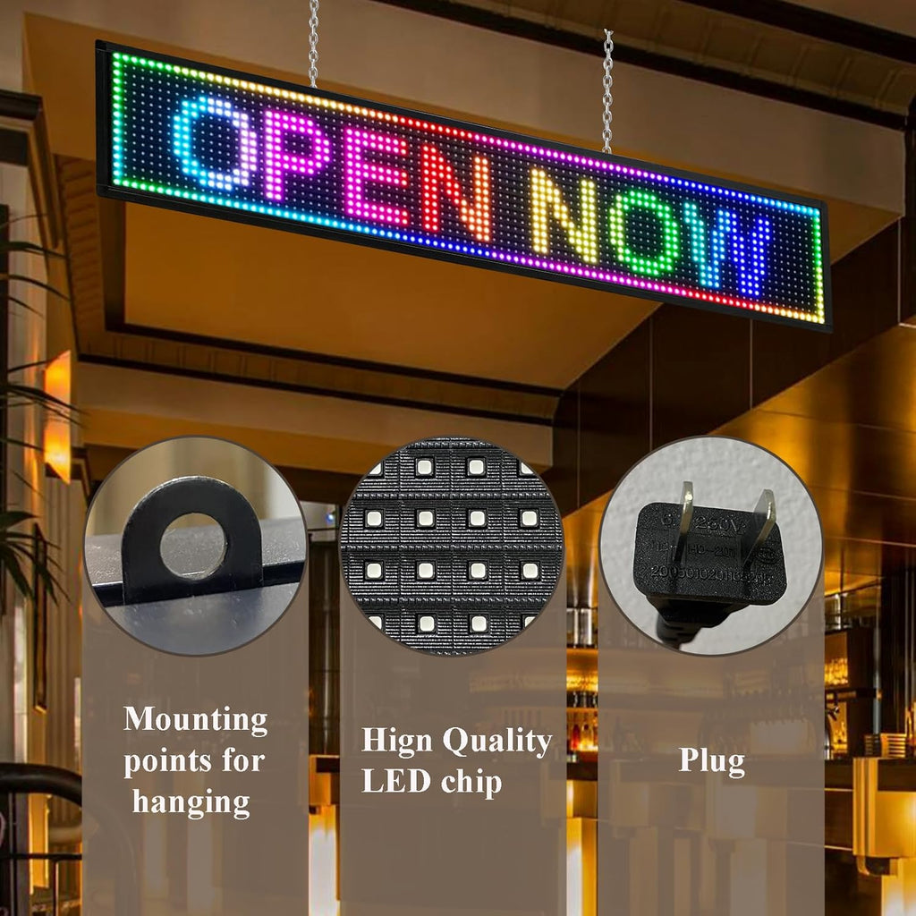 P6 Outdoor Full Color 40 x 18 inches Led Sign WIFI And USB Programmable Led Sign With High Resolution Scrolling Texts, Colorful images and videos LED Advertising Display Board For Shop (P10-40''x8'')