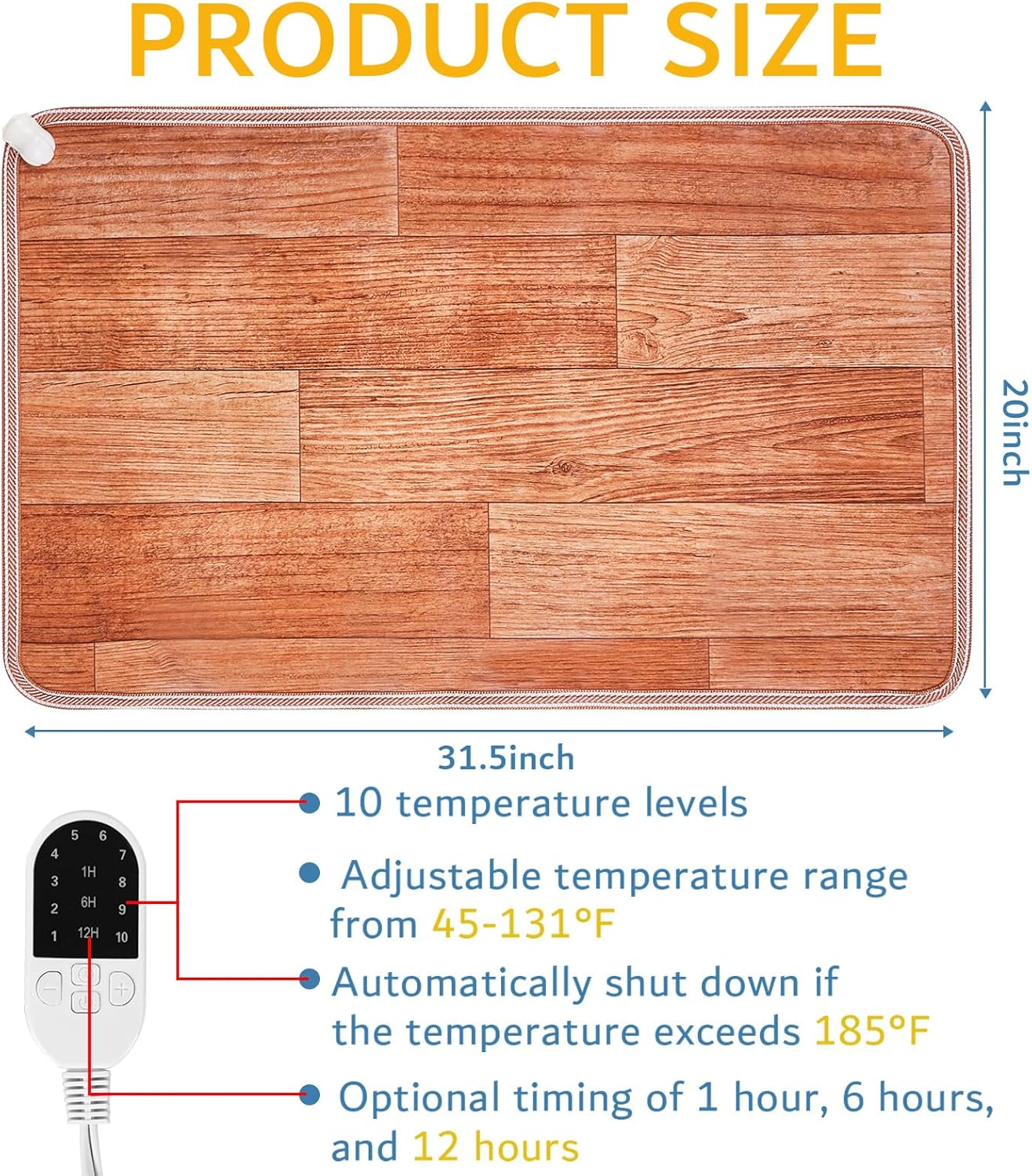 PVC 110V Heated Floor Mat Heater for Foot Warmer Under Desk 31.5 x 20 Inch Electric Heating Pad Energy Saving Carpet Pad Indoor Floor Heated Rug for Home Office Bathroom House Reddish-Brown