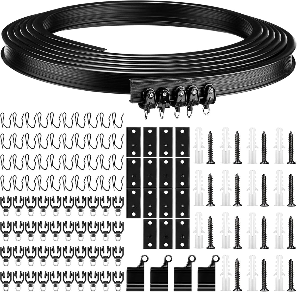 Jetec Curtain Tracks Ceiling Flexible Curtain Track Bendable Rail Curved Wall Mounted for Living Room Bedroom Divider Rod RV(5 Meter/ 16.4 Feet,Black)