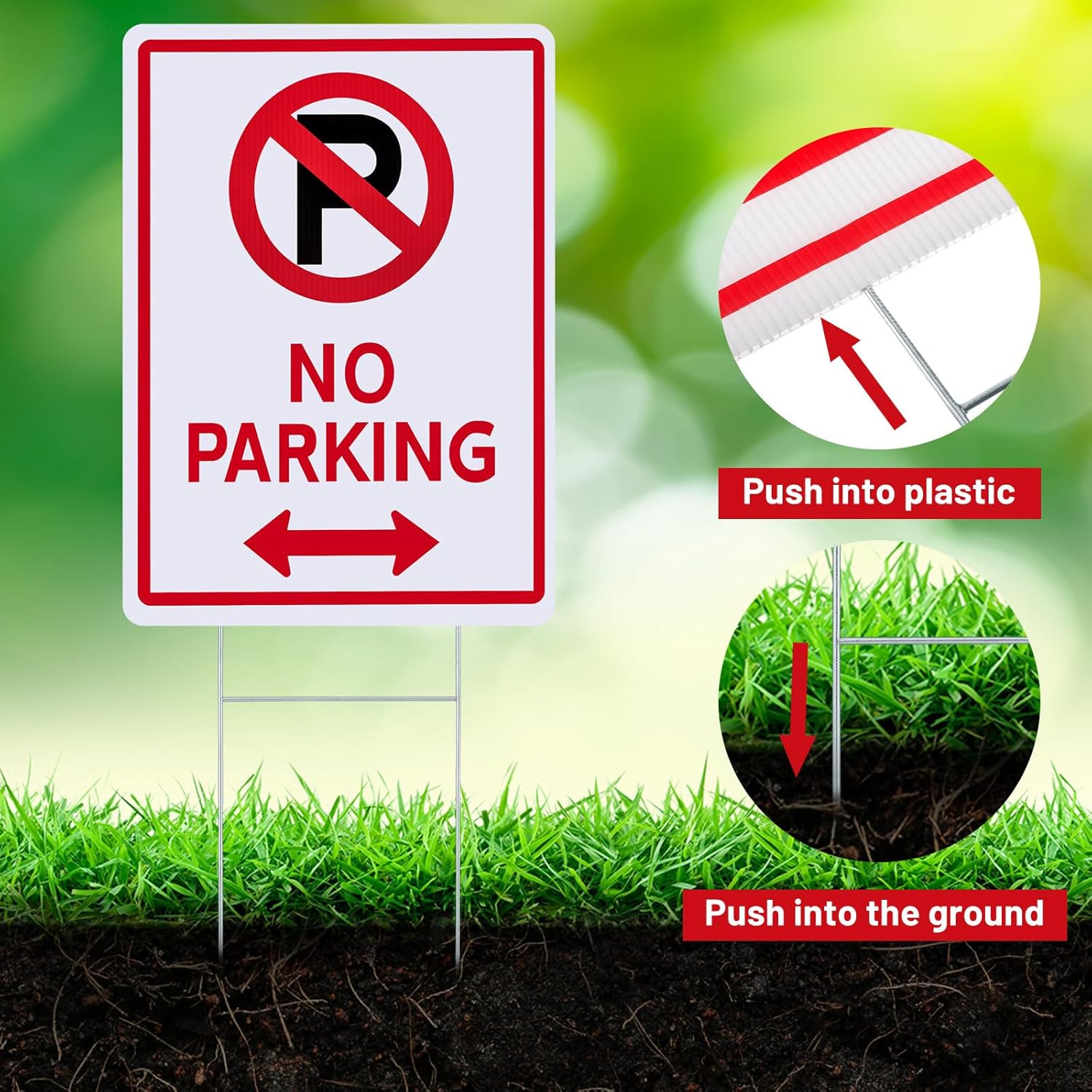 Kigley 12 Pcs No Parking Signs with H Stake 14 x 10" Plastic Waterproof Double Sided No Parking Outside Signs, Weatherproof and Fade Resistant, Easy to Mount