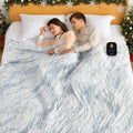WOOMER Heated Blanket Full Size 77" x 84", Electric Blanket with 0.5-12 Hours Timer & 10 Heating Levels, ETL Certified, Marble Blue Double-Sided Faux Fur, Over-Heat Protect, Machine Washable