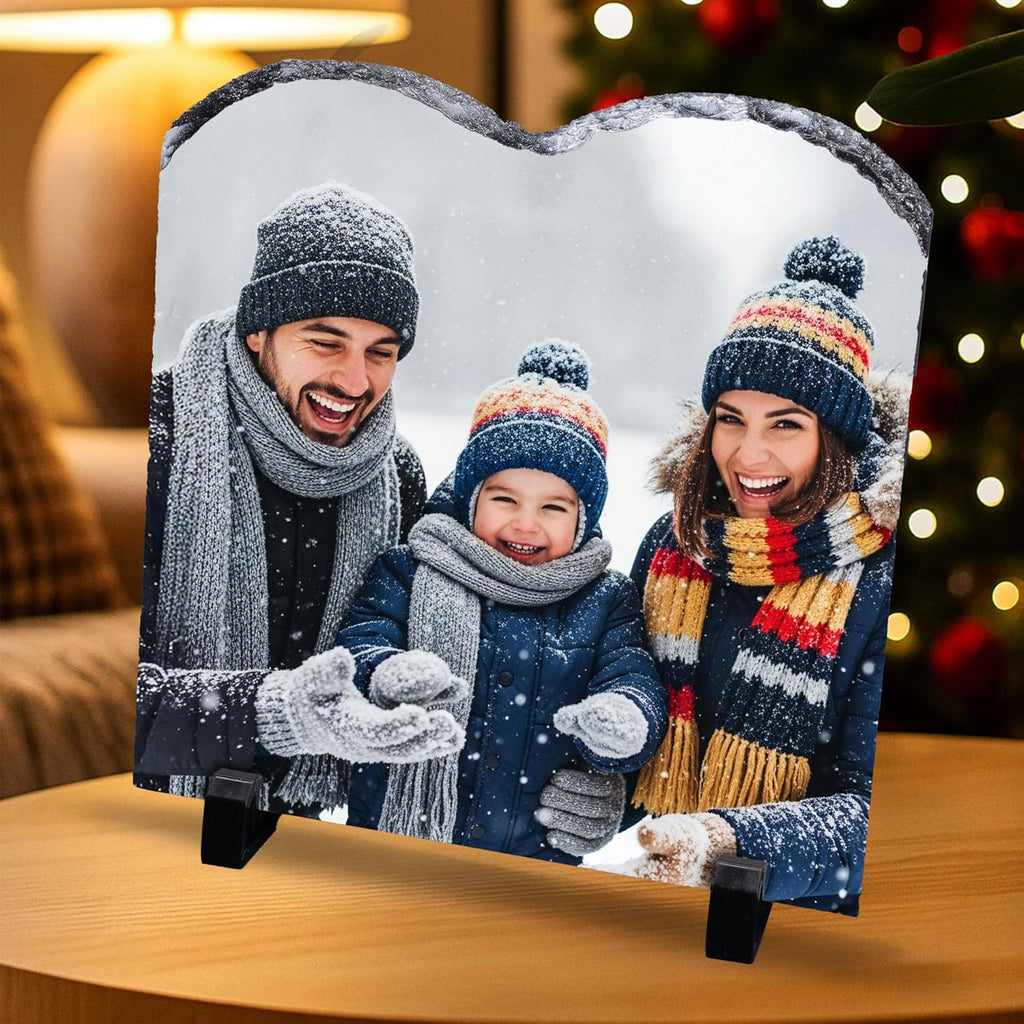 ArtPix 3D Christmas Personalized Slate Plate, Customized Xmas Photo Print Stone, Custom Picture Gift for Wife, Women, Family, Her, Him, Rock Slate Plaque (Small - M Shape)
