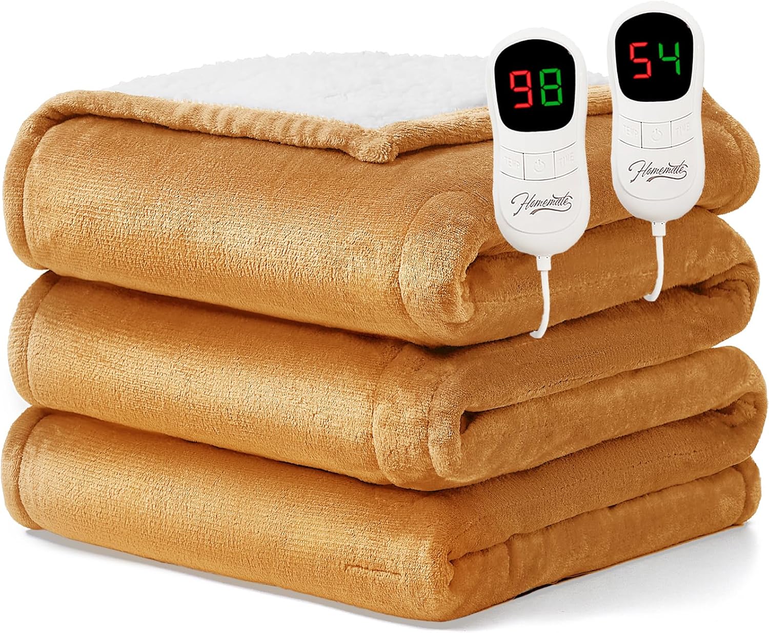 Homemate Electric Heated Blanket Queen Size - 84"x90" Heating Blanket Queen Size Dual Control 1/2/4/6/8 Hours Auto-Off 10 Heat Level Over-Heat Protection Flannel Sherpa ETL Certification