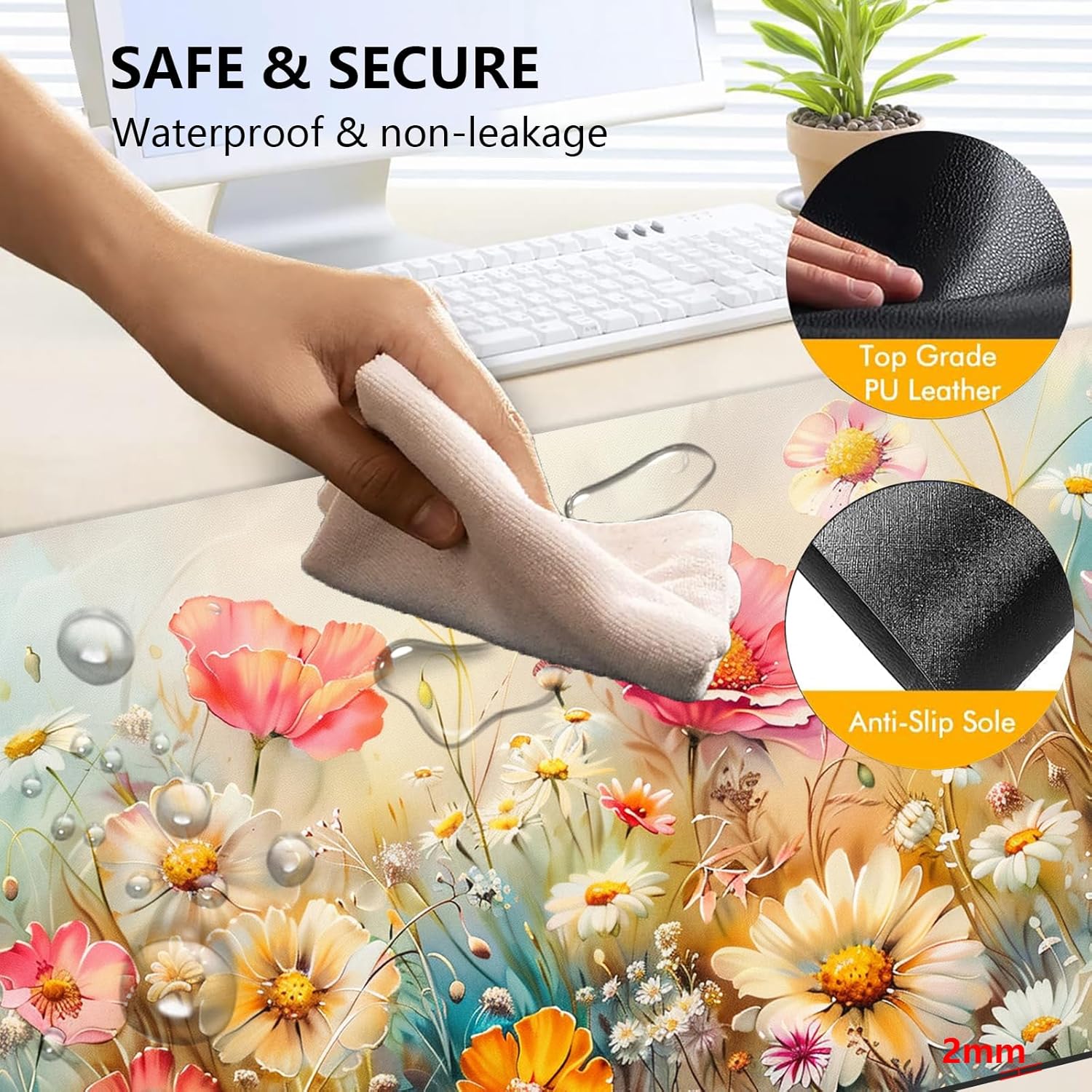 Heated Mouse Pad with 3 Levels Heated & 3 Hours Auto Shut-Off Mouse Pad for Warming Hands in Office Home, 23.6" x 14.2"Large Safe Desk Mat Hand Warmer，Colorful Flowers