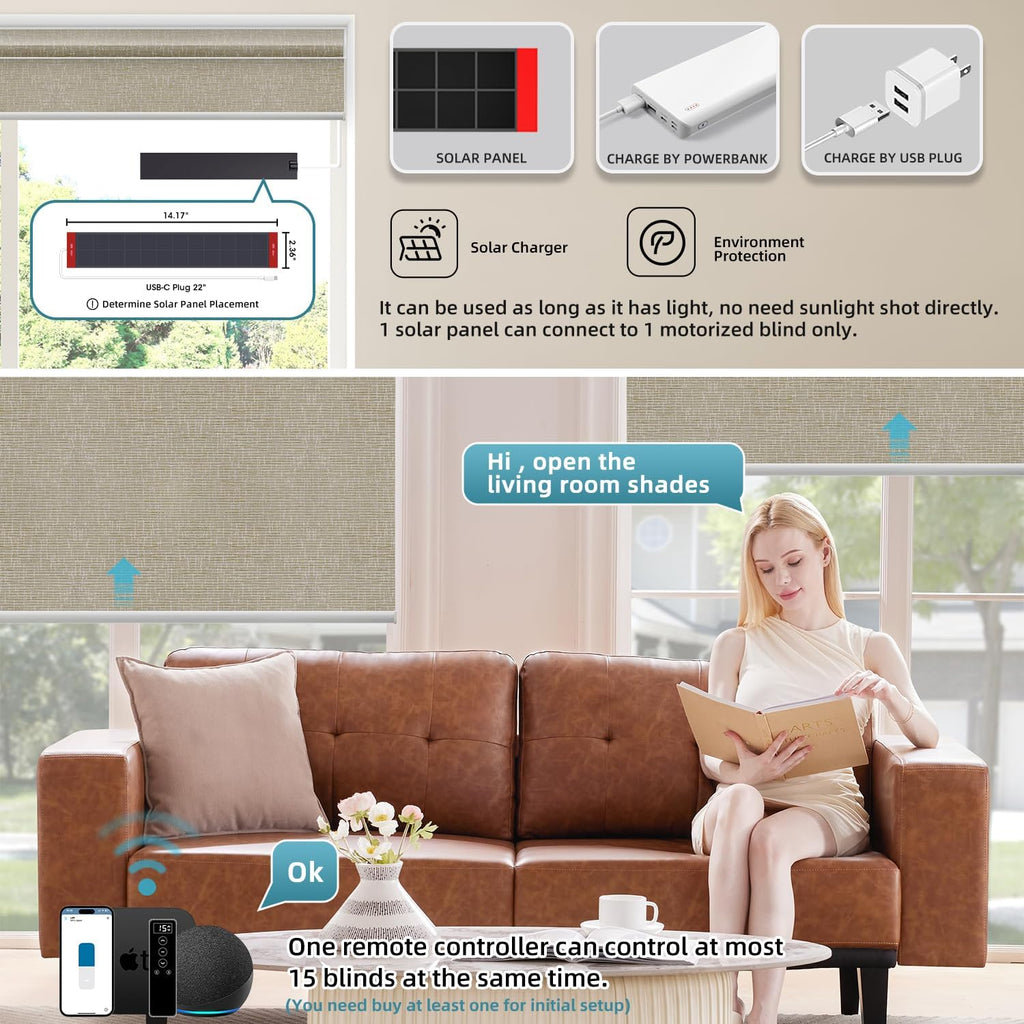 SmartWings Motorized 100% Blackout Shades Blinds, Custom Size, Cordless Window Shades with Rechargeable Battery, Work with Matter/Apple HomeKit, Alexa, Thread/Zigbee, Remote Optional, Safar Biscuit