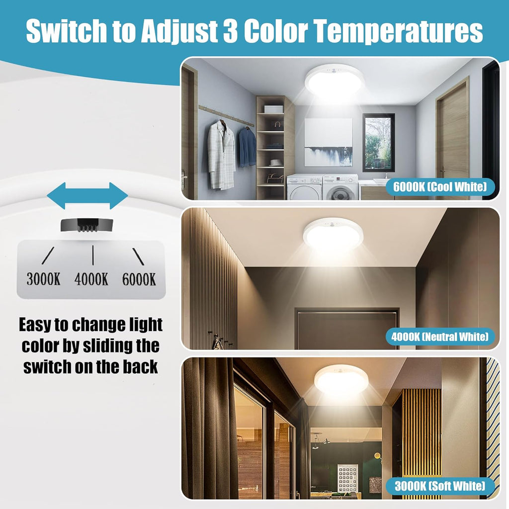 9Inch Motion Sensor Ceiling Light Hard-Wired, 20W Indoor Flush Mount LED Ceiling Light, 3000K 4000K 6000K 3CCT Adjustable for Closet Doorway Stairway Hallway, NOT Battery Operated