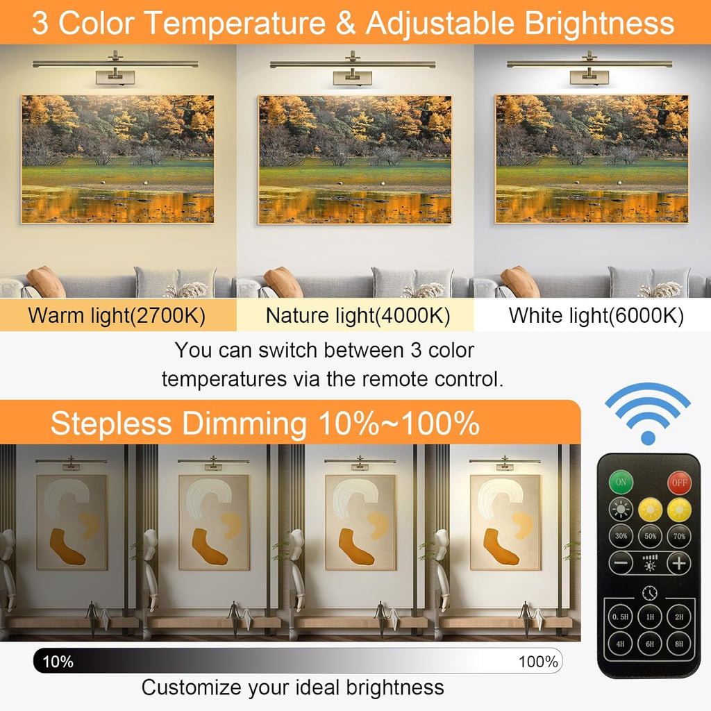 Antique Bronze Picture Light, 23.6 Inch Remote Control Painting Lights for Wall Cordless, 3CCT Dimmable Wall Lights for Pictures, Rechargeable Art Light for Pictures On Wall with Timer