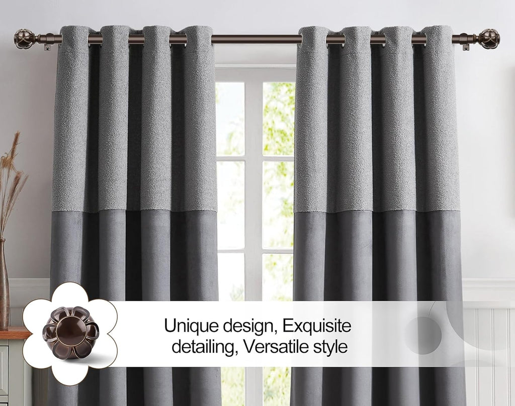 KAMANINA Curtain Rods for Windows 72 to 144 Inches (6-12ft) Long Heavy Duty Curtain Rod, 7/8 Inch Adjustable Decorative Drapery Rods with Netted Texture Finials, Bronze