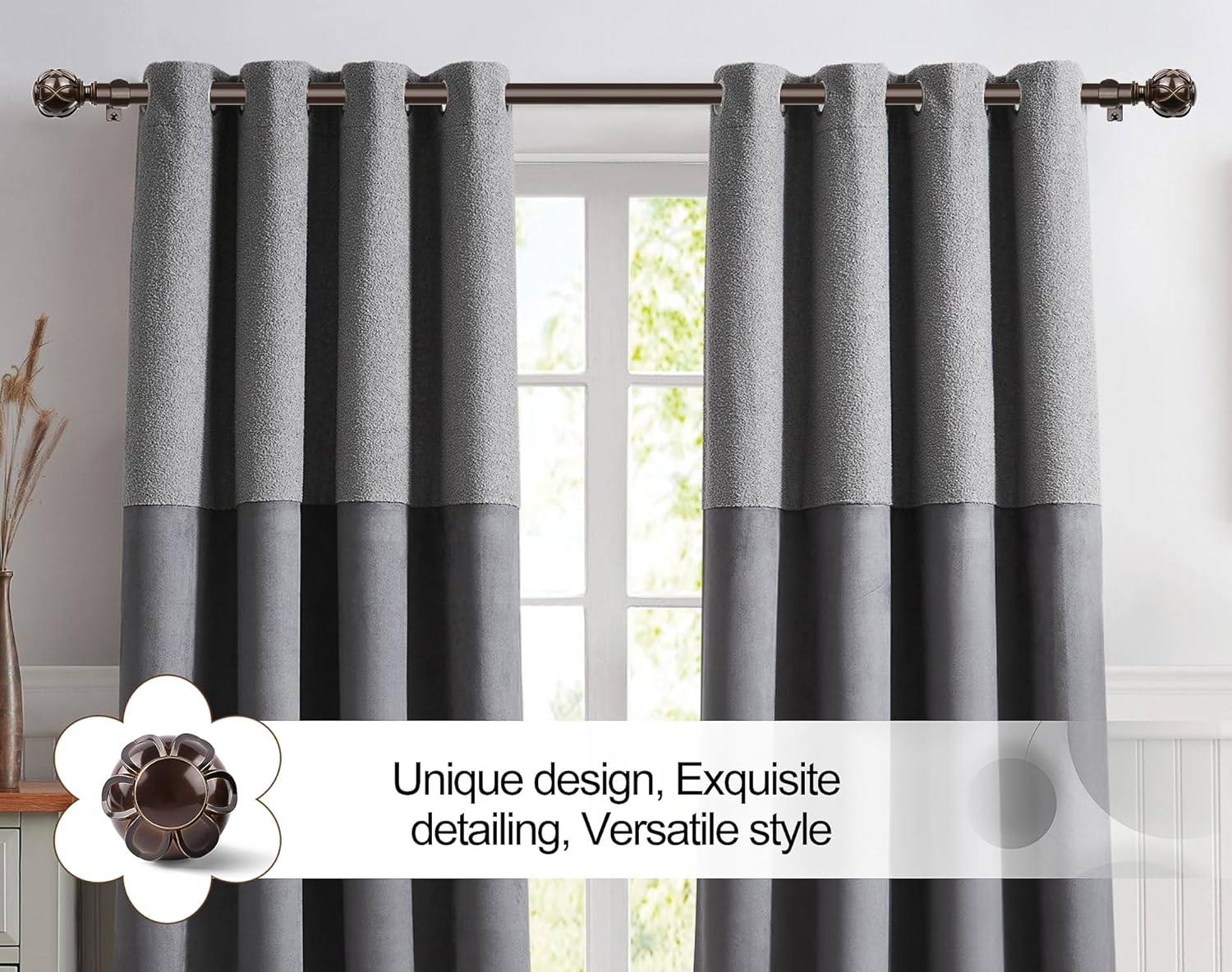 KAMANINA 1 Inch Curtain Rod Telescoping Single Drapery Rod 36 to 72 Inches (3-6 Feet), Antique Bronze Curtain Rods for Windows 24 to 68 Inches, Netted Texture Finials