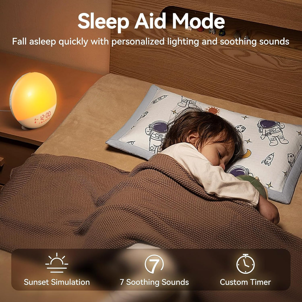 Wake Up Light Sunrise Alarm Clock with 10,000 Lux Therapy Light, White Noise Machine, Sleep Aid, 11 Soothing Colors, Dual Alarms & Snooze
