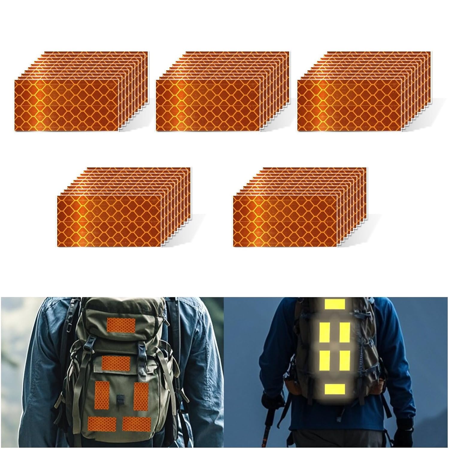 Non Fading Orange Reflective Stickers 1 inch X 2 inch, Outdoor Waterproof High Visibility Warning Safety Adhesive Reflector Tape (50 Pcs)