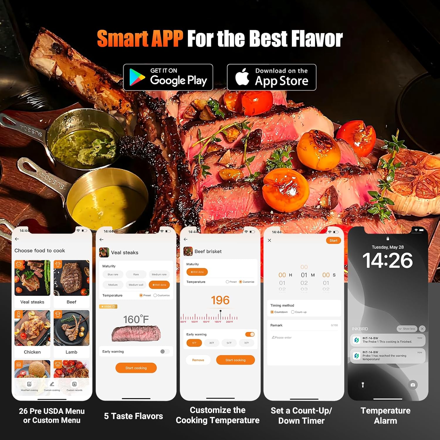4-Probe WiFi Wireless Meat Thermometer with 360°Readable LCD Standalone Base, WiFi and Bluetooth 5.3 Unlimited Range, IPX8 Waterproof Food Kitchen Thermoemter for BBQ, Grill, Smoker, Oven, Rotisserie