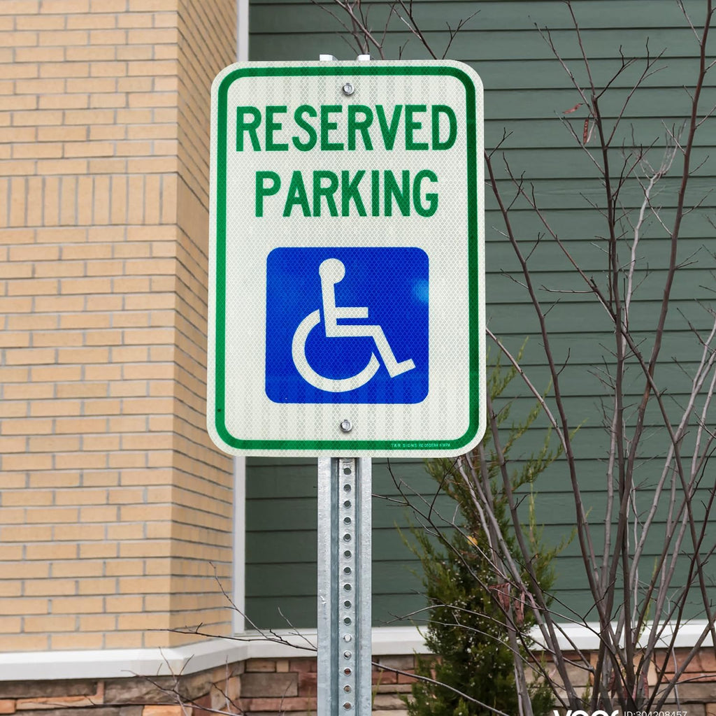 (2 Pack) Handicap Parking Sign, Reserved Parking Sign, Large 18" x 12" Engineer Grade Reflective Sheeting, Rust Free Aluminum, Weather Resistant, Waterproof, Fade Resistant, 2 Pre-drilled Holes