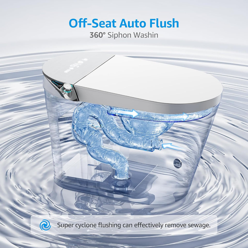Smart Toilet with Bidet Built In, Auto Open & Close, Foot Sensor Flush, Heated Seat, Warm Water, Dryer, Tankless Dual Flush Elongated Toilet, Foam Shield, LED Night Light & Remote Control