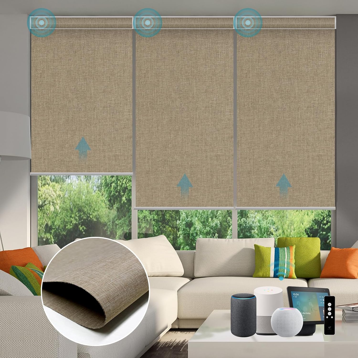 SmartWings Motorized Blinds Shades for Window Remote Control Smart Blind Shade Work with Apple Homekit Thread Z-wave Alexa Automatic Roller Shade Blackout Customized 16"-110"W (Bouvardia Light Brown)