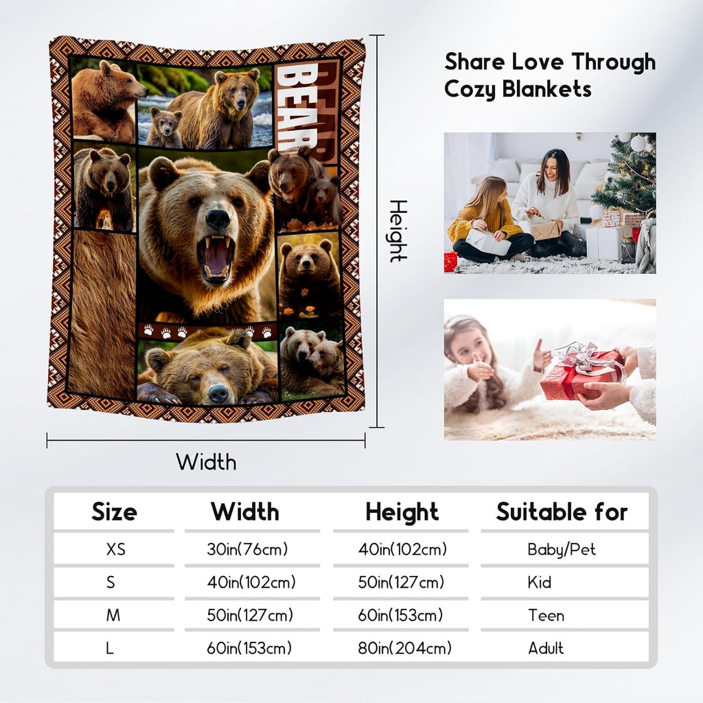 Blankets for Dad, Bear Blanket Gifts for Men Boys Adults, 40"x50" Forest Animal Throw Gift for Hunters - Soft, Fuzzy & Cozy Flannel Throws Wildlife Country Decor