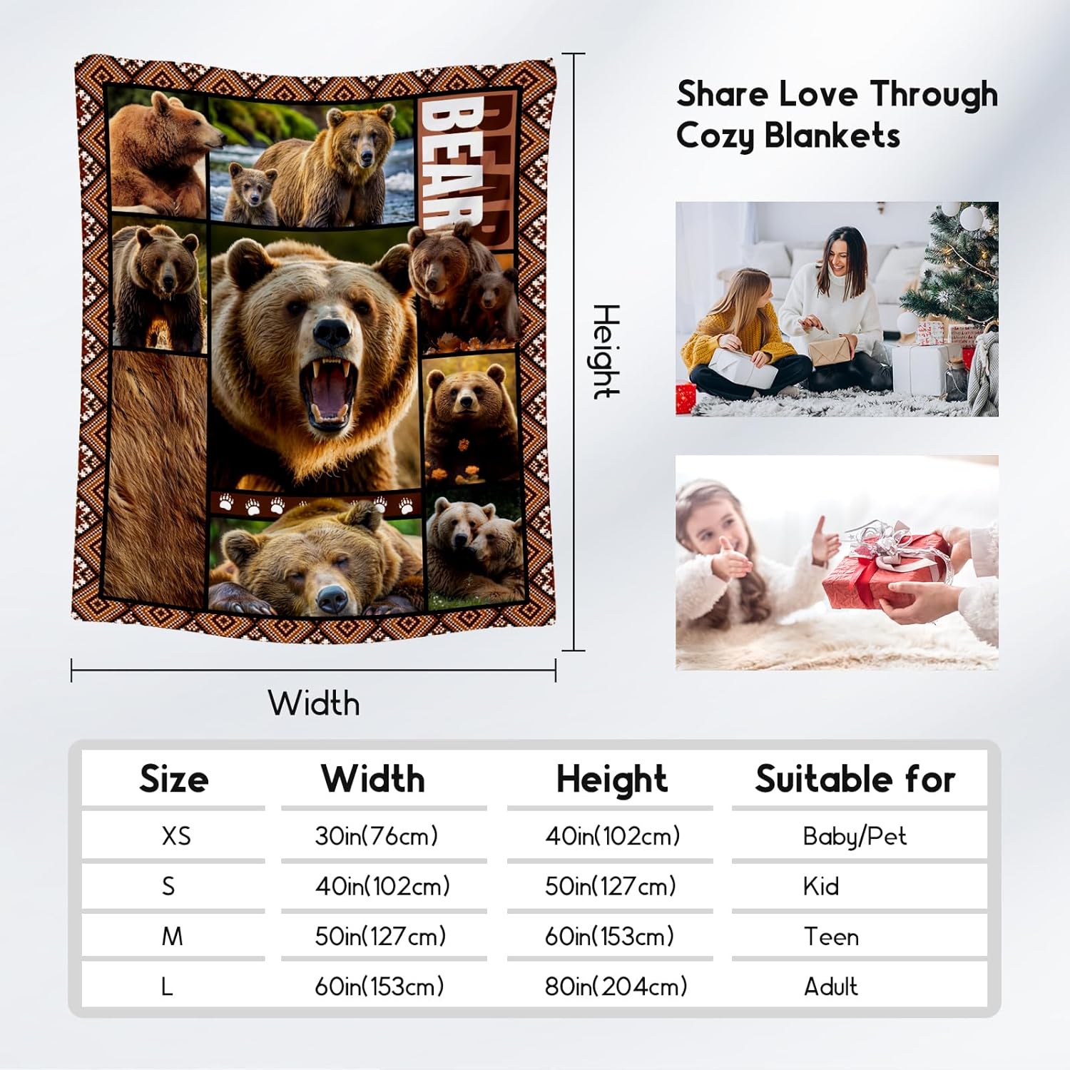 Blankets for Dad, Bear Blanket Gifts for Men Boys Adults, 40"x50" Forest Animal Throw Gift for Hunters - Soft, Fuzzy & Cozy Flannel Throws Wildlife Country Decor