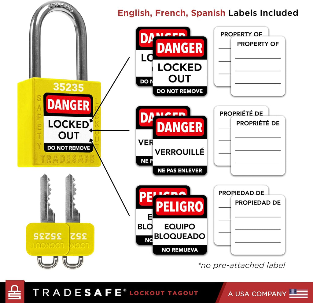 TRADESAFE Lockout Tagout Locks Set - 10 Yellow Keyed Alike Padlocks, 2 Keys Per Lock, OSHA Compliant Loto Locks