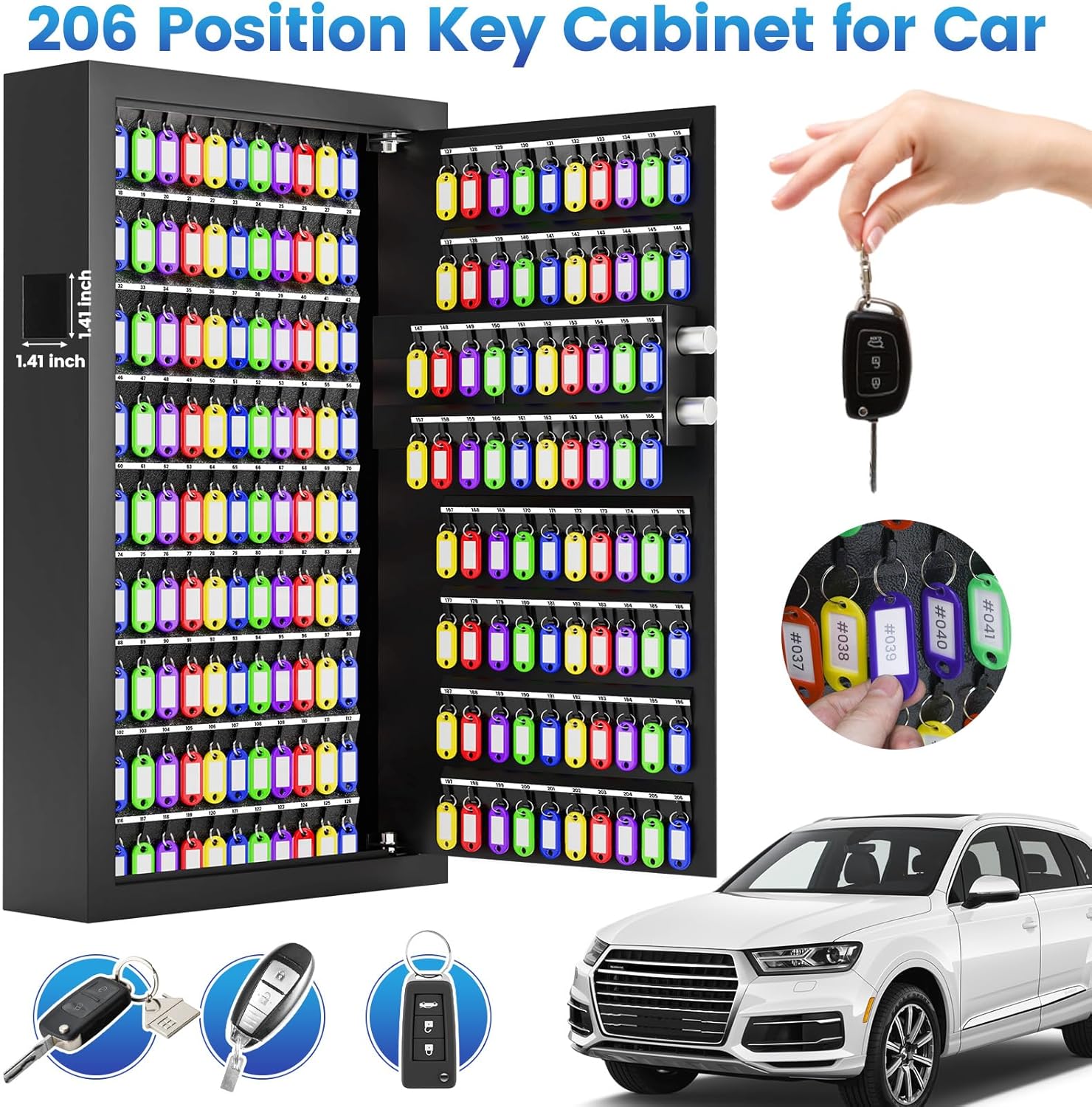 206 Keys Combination Lock Key Cabinet with Colorful Key Tags, Anti-Theft Key Lock Box with Side Drop Slot, Heavy Duty Key Organizer Wall Mount for Car Garage House Rental Office Business