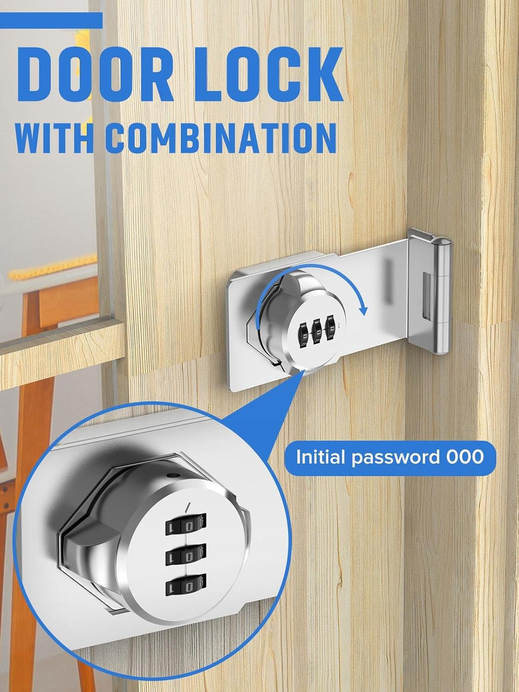 Cabinet Password Hasp Locks, 90 Degree Barn Door Lock, Household Security Combination Latch Lock for Locker, Fence, Bathroom, Outdoor, Garden (Silver-2PCS)
