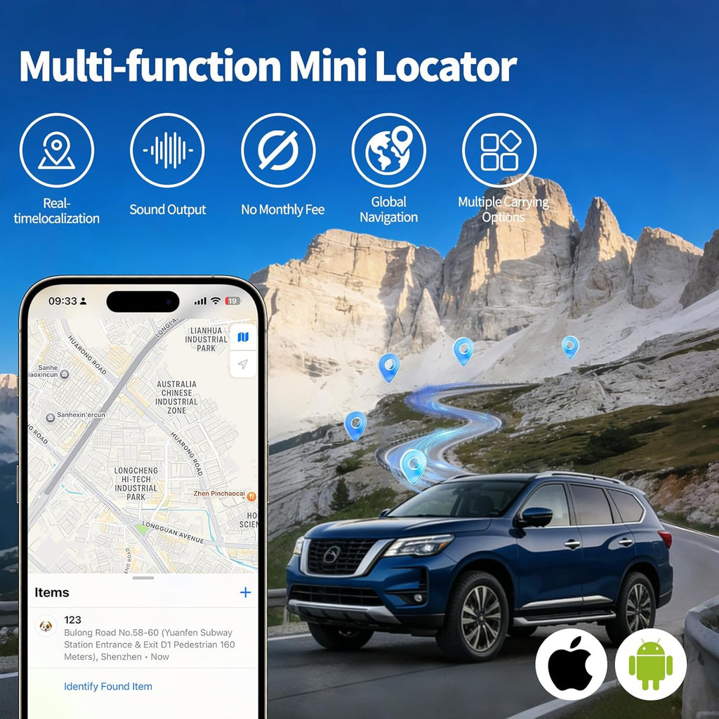 Owfeel Mini Portable GPS Tracker for Vehicles, Global Tracking, Undetectable GPS Car Tracker, No Monthly Fee/No SIM Card, Tracker Device for Kids, Dogs, Cars, Elderly, Compatible with iOS & Android
